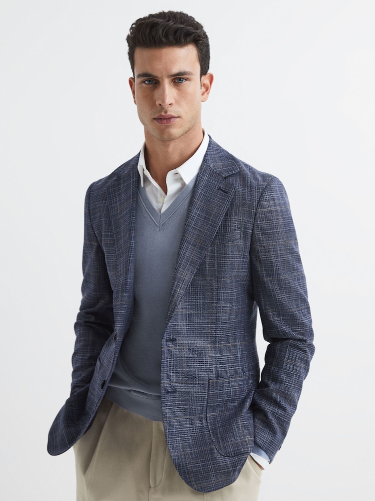 Reiss Dove Blue Earl Merino Wool V-Neck Jumper - Image 6 of 6