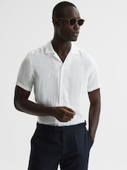 Reiss White Rufus Linen Cuban Collar Shirt - Image 1 of 6