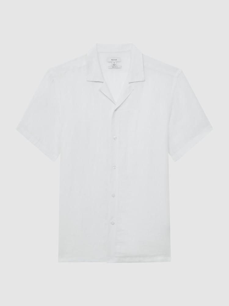 Reiss White Rufus Linen Cuban Collar Shirt - Image 2 of 6