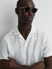 Reiss White Rufus Linen Cuban Collar Shirt - Image 4 of 6