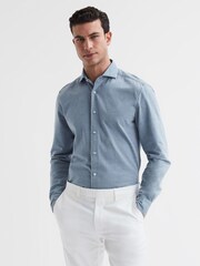 Reiss Blue Draper Washed Chambray Shirt - Image 1 of 6