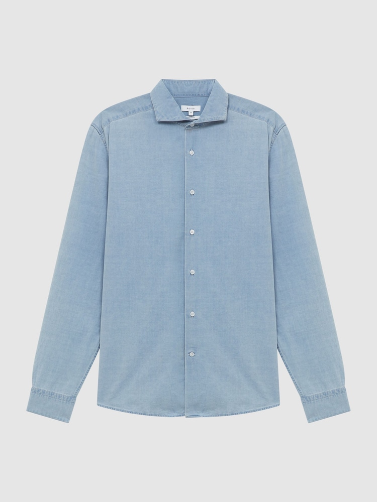 Reiss Blue Draper Washed Chambray Shirt - Image 2 of 6