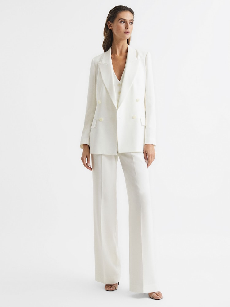 Reiss White Tatum Crepe Double Breasted Blazer - Image 1 of 7