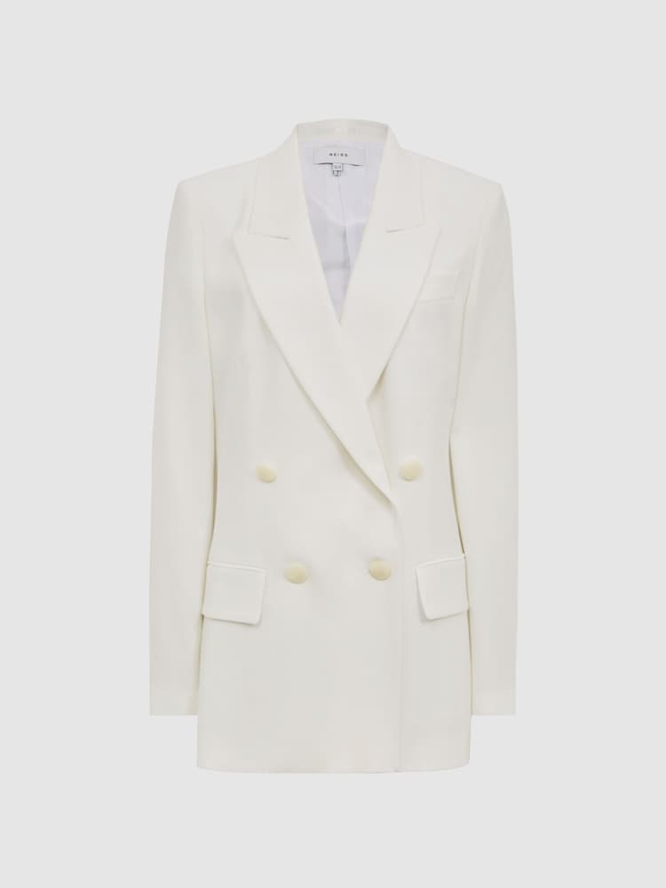 Reiss White Tatum Crepe Double Breasted Blazer - Image 2 of 7