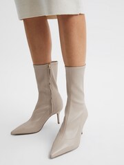 Reiss Stone Caley Pointed Kitten Heel Leather Boots - Image 3 of 6