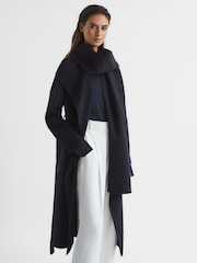 Reiss Navy Valentina Wool Scarf Blindseam Longline Coat - Image 1 of 8