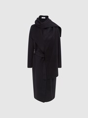 Reiss Navy Valentina Wool Scarf Blindseam Longline Coat - Image 2 of 8