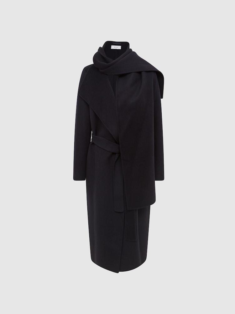 Reiss Navy Valentina Wool Scarf Blindseam Longline Coat - Image 2 of 8