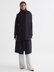 Reiss Navy Valentina Wool Scarf Blindseam Longline Coat - Image 3 of 8
