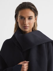 Reiss Navy Valentina Wool Scarf Blindseam Longline Coat - Image 4 of 8