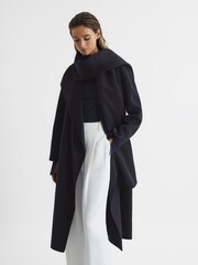 Reiss Navy Valentina Wool Scarf Blindseam Longline Coat - Image 6 of 8