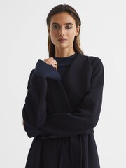 Reiss Navy Valentina Wool Scarf Blindseam Longline Coat - Image 7 of 8
