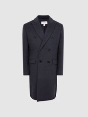 Reiss Airforce Blue Melange Reflection Double Breasted Long Wool Overcoat - Image 2 of 8