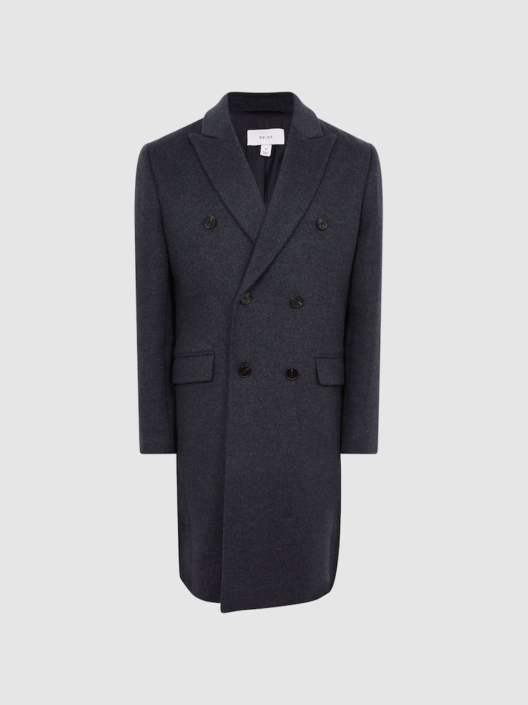 Reiss Airforce Blue Melange Reflection Double Breasted Long Wool Overcoat - Image 2 of 8