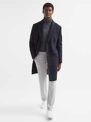 Reiss Airforce Blue Melange Reflection Double Breasted Long Wool Overcoat - Image 3 of 8