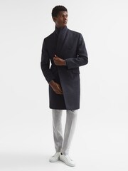 Reiss Airforce Blue Melange Reflection Double Breasted Long Wool Overcoat - Image 4 of 8