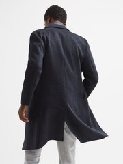 Reiss Airforce Blue Melange Reflection Double Breasted Long Wool Overcoat - Image 5 of 8
