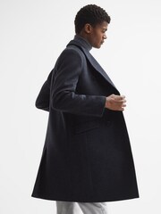 Reiss Airforce Blue Melange Reflection Double Breasted Long Wool Overcoat - Image 7 of 8
