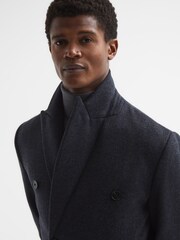 Reiss Airforce Blue Melange Reflection Double Breasted Long Wool Overcoat - Image 8 of 8