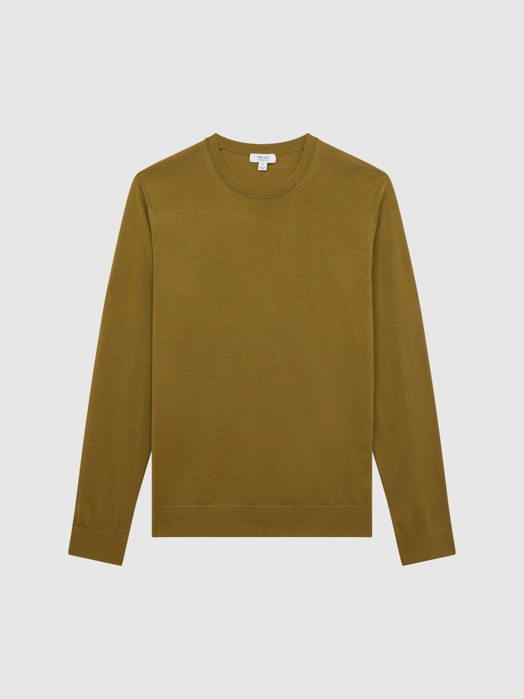 Reiss Bronze Green Wessex Merino Wool Jumper - Image 2 of 7
