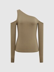 Reiss Khaki Rosie Asymmetric Off Shoulder Top - Image 2 of 6