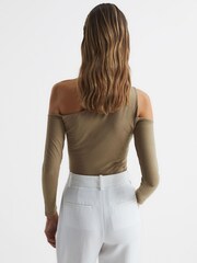 Reiss Khaki Rosie Asymmetric Off Shoulder Top - Image 5 of 6