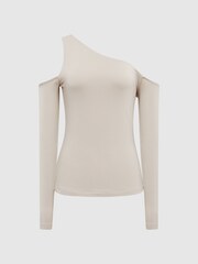 Reiss Champagne Rosie Asymmetric Off Shoulder Top - Image 2 of 6