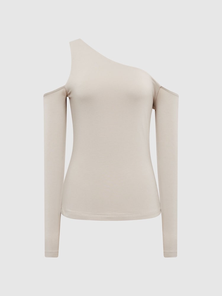 Reiss Champagne Rosie Asymmetric Off Shoulder Top - Image 2 of 6