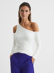 Reiss Cream Rosie Asymmetric Off Shoulder Top - Image 4 of 6