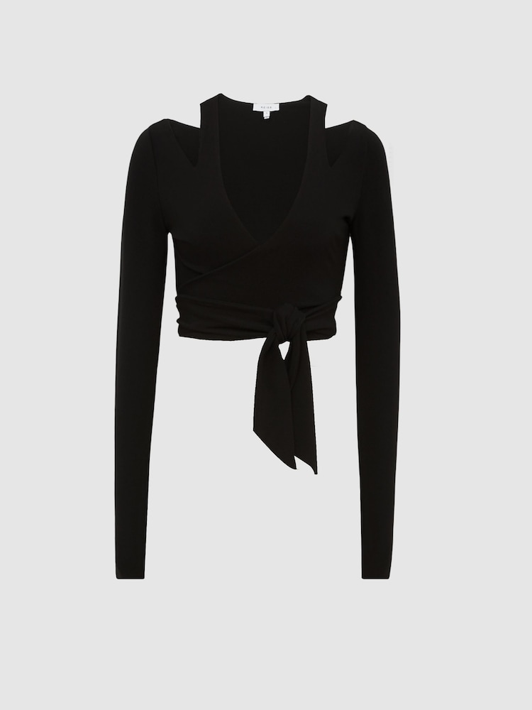 Reiss Black Camille Tie-Front Crop Top - Image 2 of 6