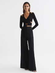 Reiss Black Camille Tie-Front Crop Top - Image 3 of 6