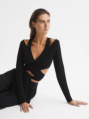 Reiss Black Camille Tie-Front Crop Top - Image 6 of 6