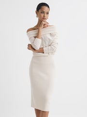 Reiss Cream Sutton Off Shoulder Knitted Dress - Image 1 of 5