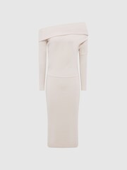 Reiss Cream Sutton Off Shoulder Knitted Dress - Image 2 of 5
