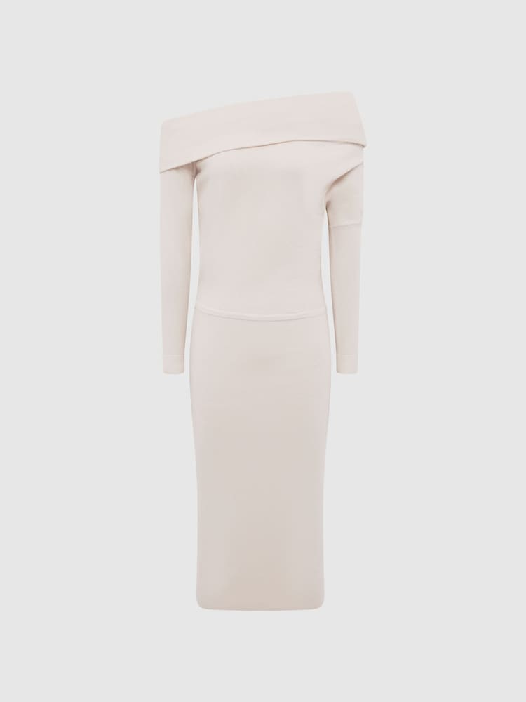 Reiss Cream Sutton Off Shoulder Knitted Dress - Image 2 of 5 Reiss Cream Sutton Off Shoulder Knitted Dress - Image 2 of 5