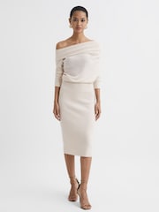 Reiss Cream Sutton Off Shoulder Knitted Dress - Image 3 of 5