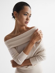 Reiss Cream Sutton Off Shoulder Knitted Dress - Image 4 of 5