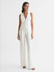 Reiss White Tatum Crepe Wide Leg Trousers - Image 1 of 7