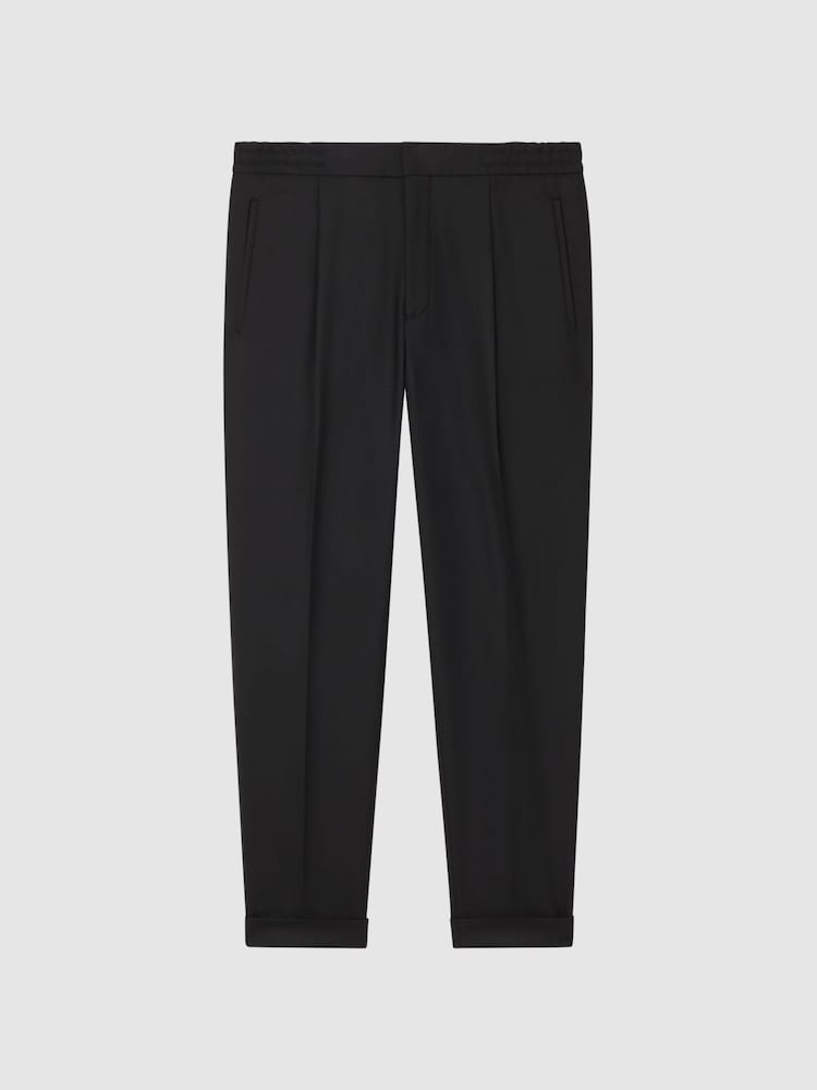 Reiss Black Brighton Relaxed Drawstring Trousers with Turn-Ups - Image 2 of 7