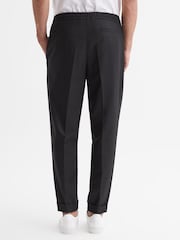 Reiss Black Brighton Relaxed Drawstring Trousers with Turn-Ups - Image 5 of 7