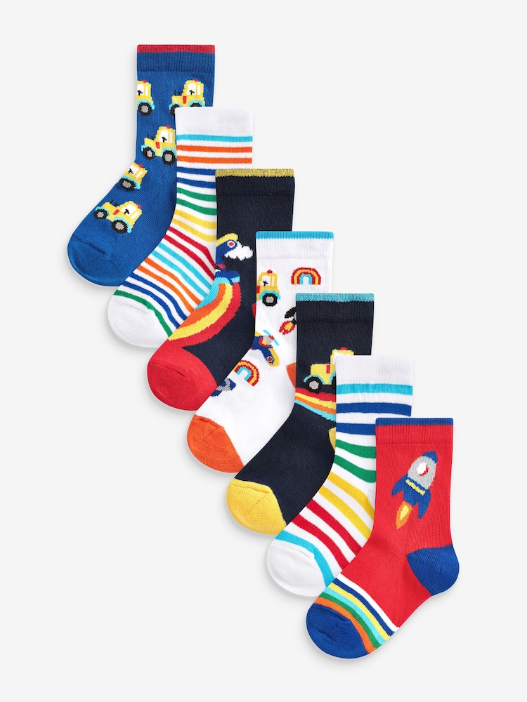 Rainbow Stripe Transport Cotton Rich Socks 7 Pack - Image 1 of 1