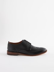 Black Wide Fit Contrast Sole Leather Brogues - Image 2 of 6