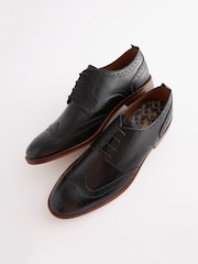 Black Wide Fit Contrast Sole Leather Brogues - Image 3 of 6