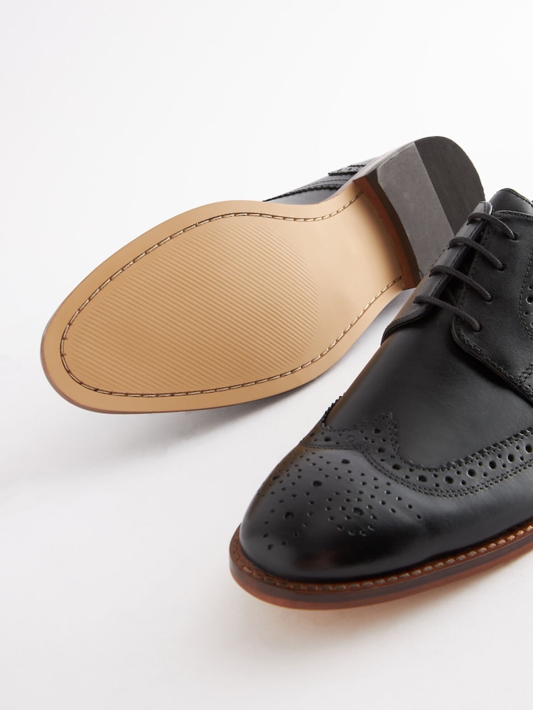 Black Wide Fit Contrast Sole Leather Brogues - Image 6 of 6