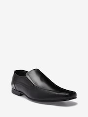 Black Wide Fit Leather Panel Slip-On Shoes - Image 2 of 5