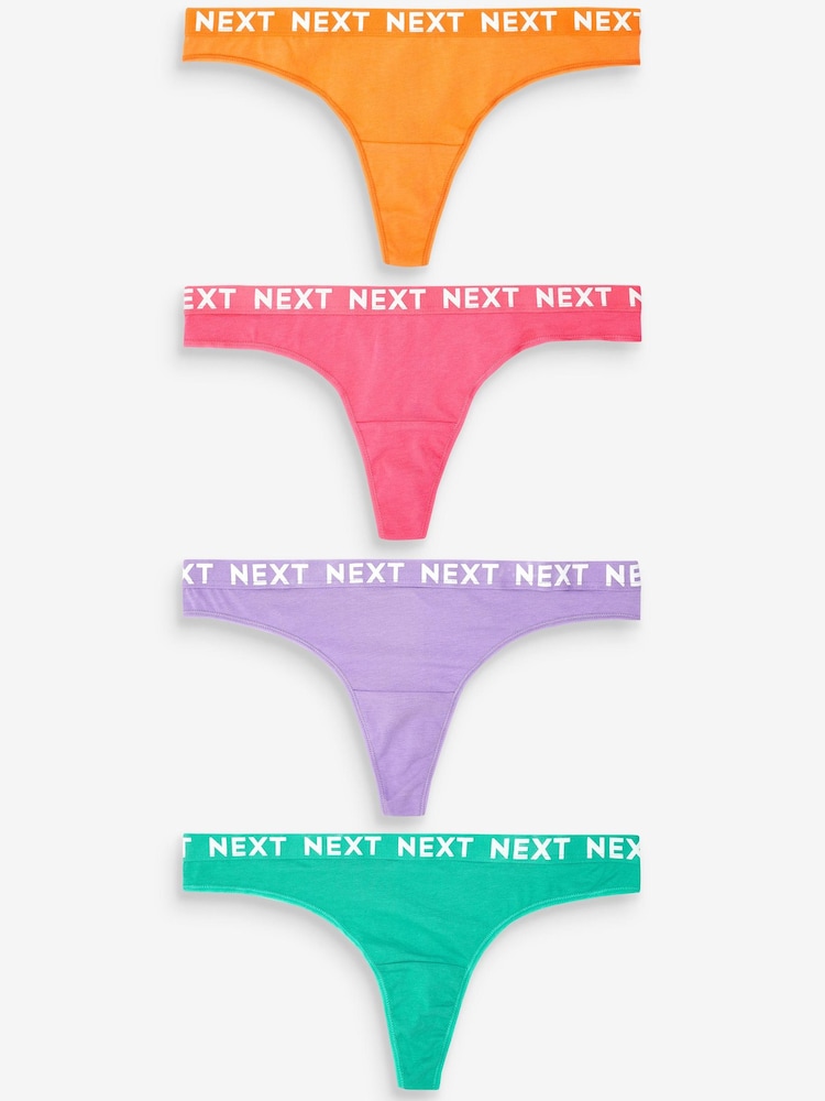 Multi Thong Cotton Rich Logo Knickers 4 Pack - Image 1 of 6