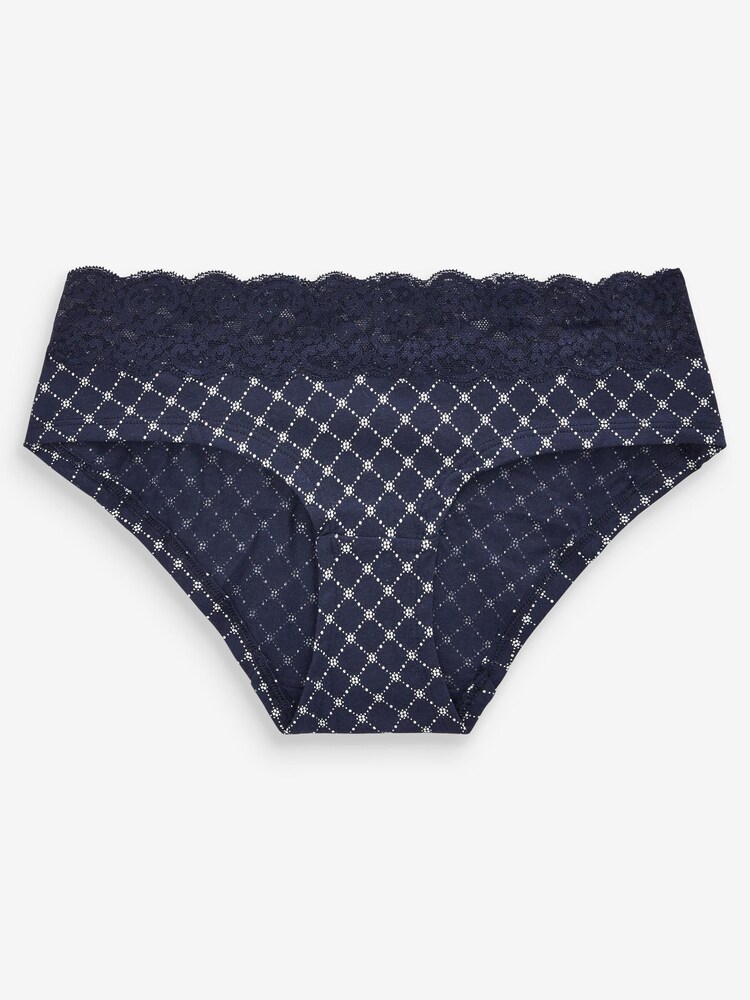 Crème/bleu marine - Culotte en coton mélangé bordée de dentelle 4 Pack - Image 5 of 8