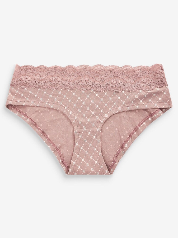 Crème/bleu marine - Culotte en coton mélangé bordée de dentelle 4 Pack - Image 7 of 8