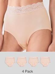 Blush Pink Full Brief Cotton and Lace Knickers 4 Pack - Image 1 of 6