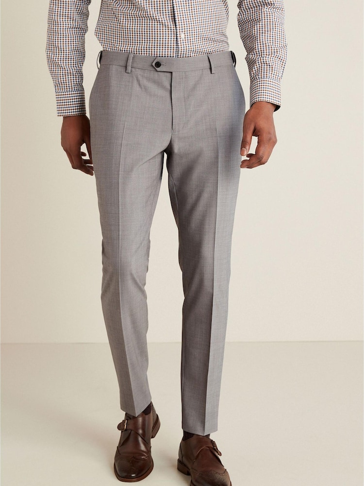Grey Slim Fit Motion Flex Stretch Wool Blend Suit: Trousers - Image 1 of 5